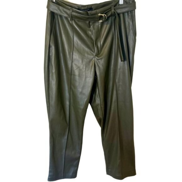 Marc New York Dark Olive Vegan Leather Belted Crop Pants Sz 14 NWT - Picture 3 of 8